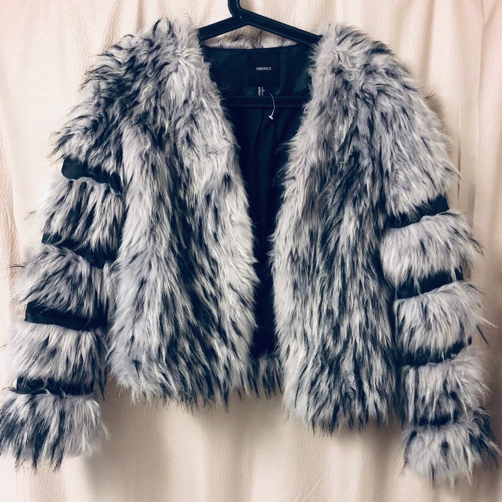 Faux fur and leather jacket